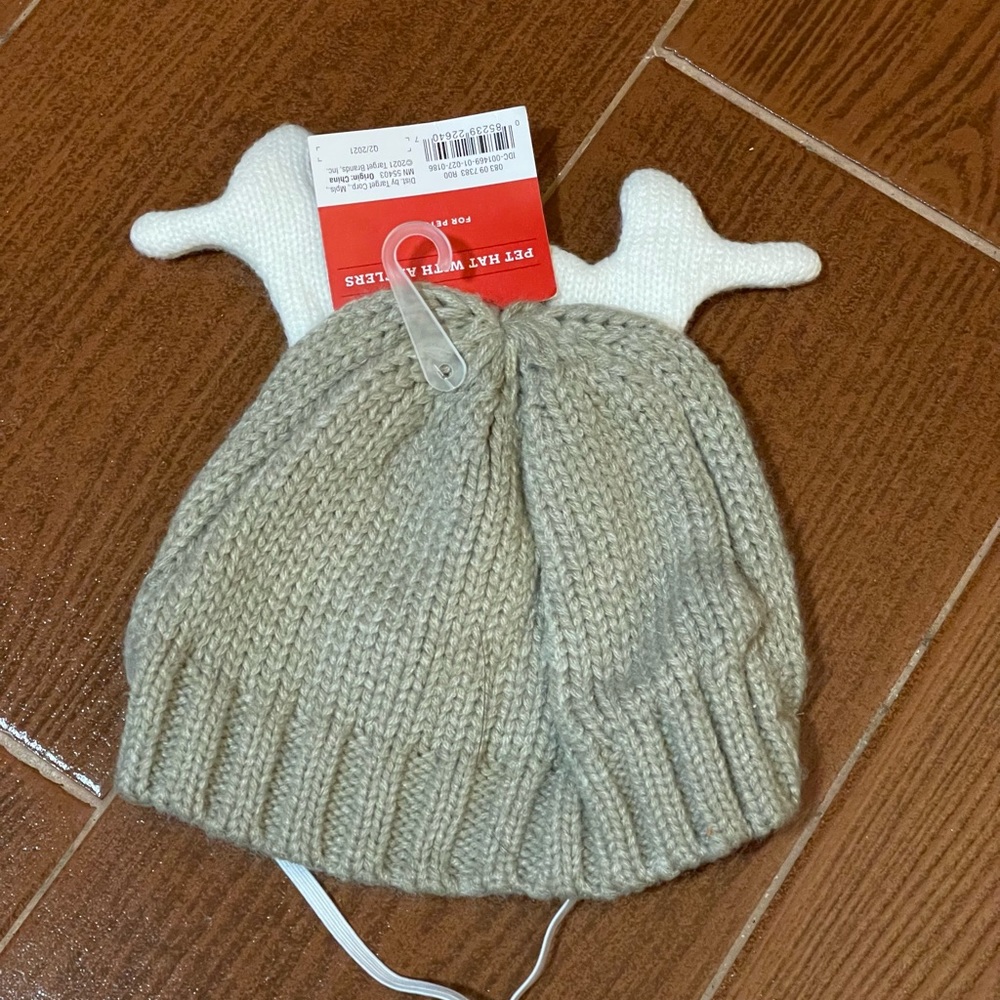Wondershop PET HAT ANTLERS knit size Small Medium tan cream elastic adjust strap - Picture 2 of 11
